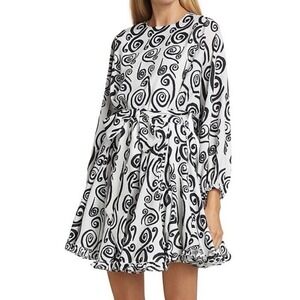 NWT Rhode Luna Dress XS Dreamer Print Black White Swirl L Sleeve $645 Retail